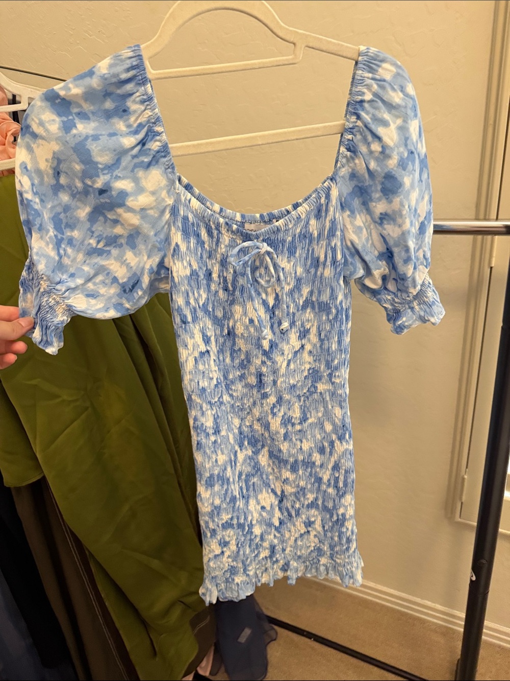 Blue and white dress